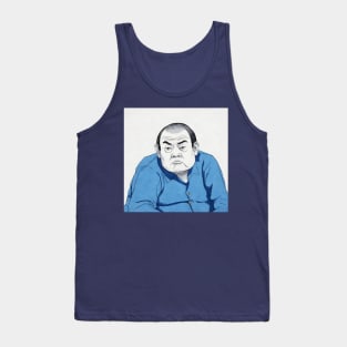 Old pensive asian man in blue shirt looking to side Tank Top